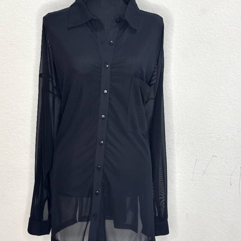 Black Sheer Long-Sleeve Shirt